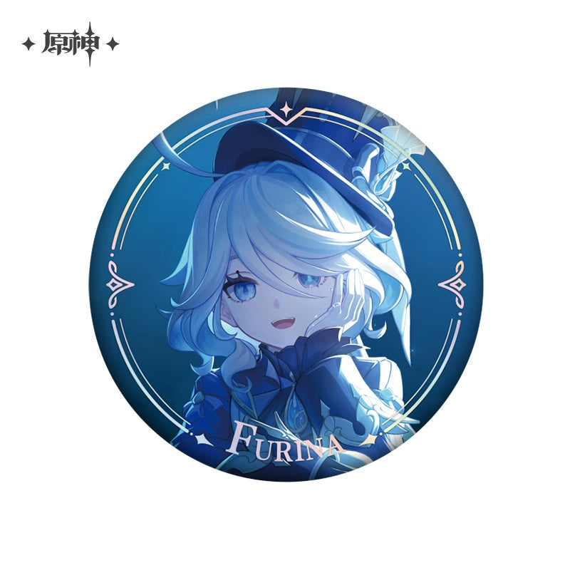 Lisenced Genshin Impact Character PV Series Tinplate Badge – 2.28inches(58mm) – Furina & Wanderer