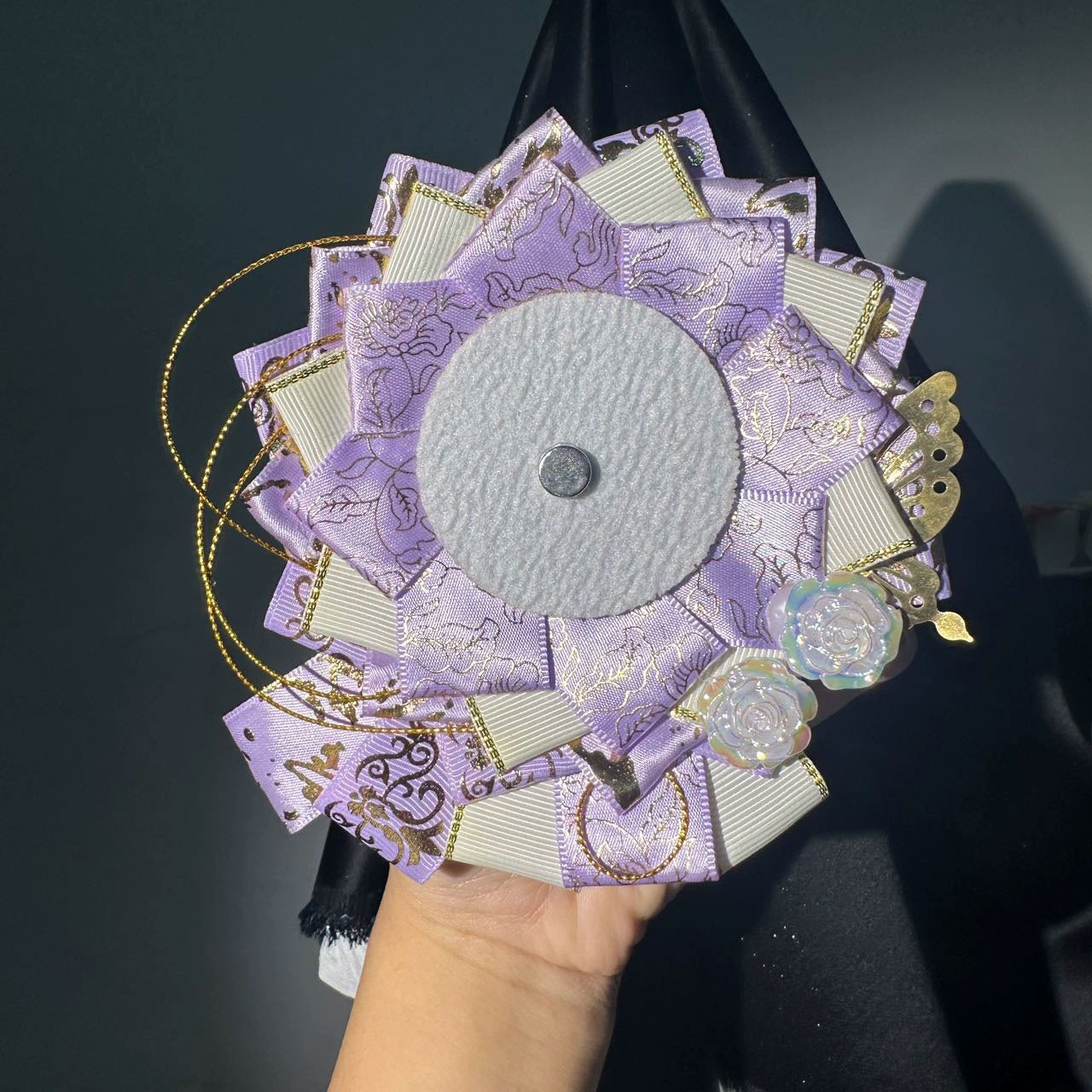 Handmade Lotus Flower Lace Badge Holder – Ita Bag Decoration Base for 2.28-2.95 inch (58mm-75mm) Badges