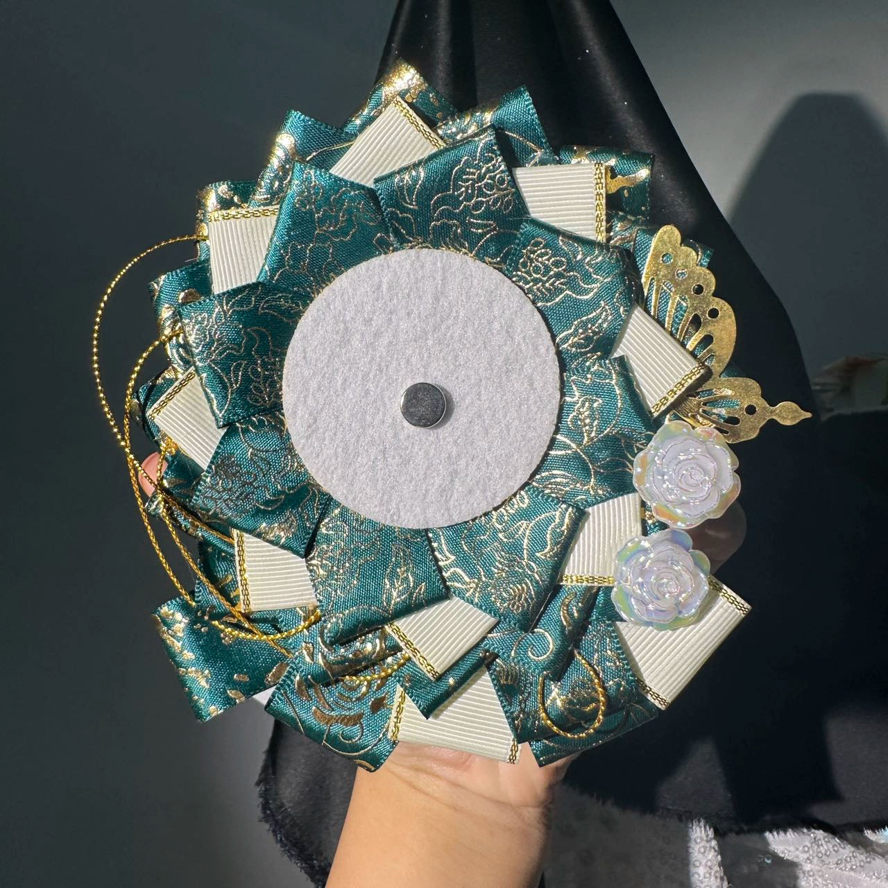 Handmade Lotus Flower Lace Badge Holder – Ita Bag Decoration Base for 2.28-2.95 inch (58mm-75mm) Badges