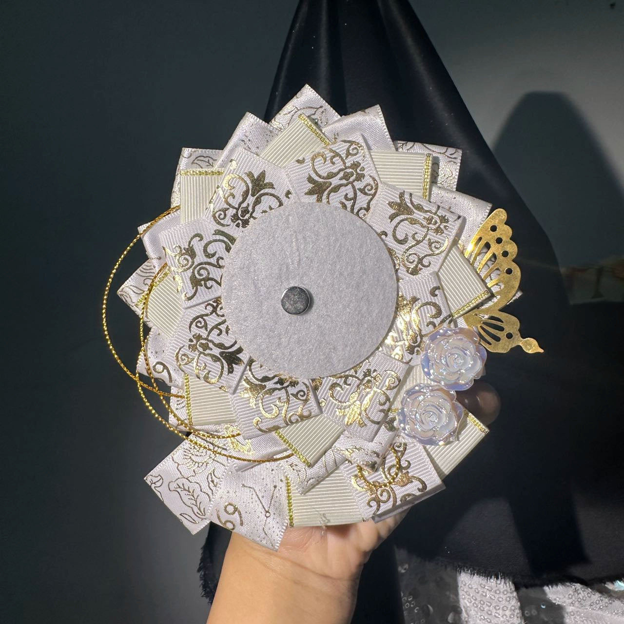 Handmade Lotus Flower Lace Badge Holder – Ita Bag Decoration Base for 2.28-2.95 inch (58mm-75mm) Badges