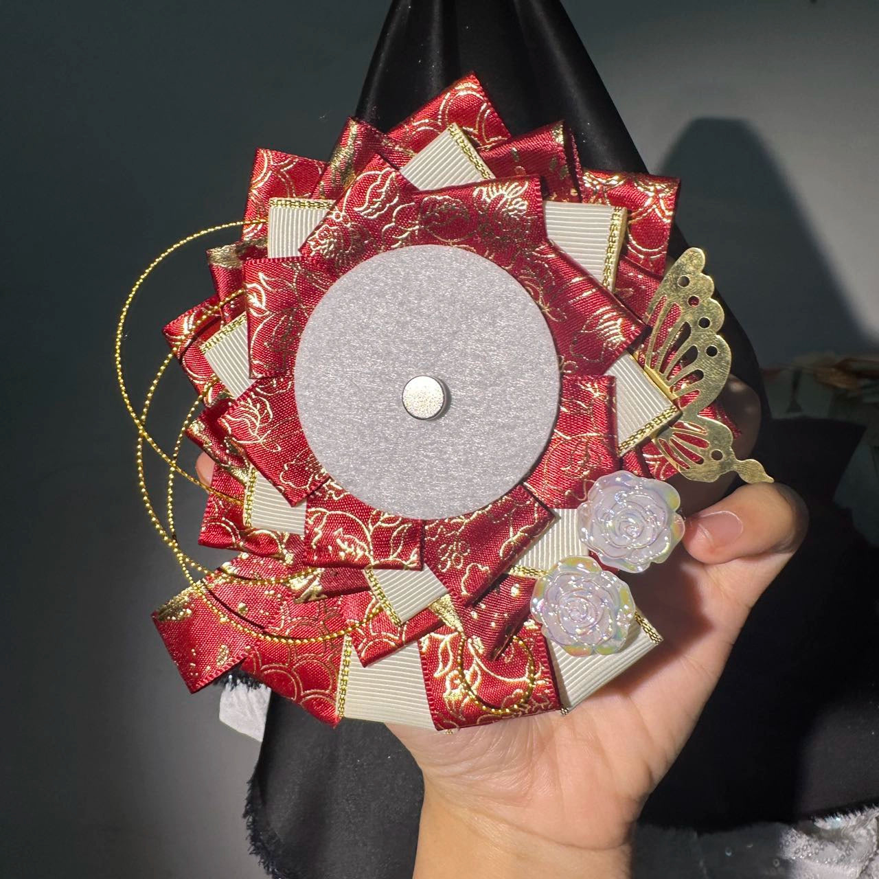 Handmade Lotus Flower Lace Badge Holder – Ita Bag Decoration Base for 2.28-2.95 inch (58mm-75mm) Badges
