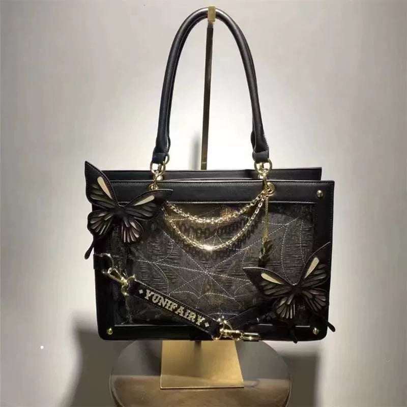 Lolita Gothic Spider Web Dark Series Pain Bag Labyrinth Butterfly Girl Casual Shoulder Crossbody Tote Bag