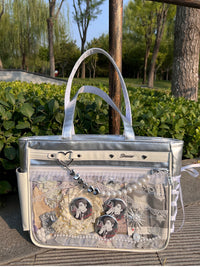 Elegant Silver Ribbon Ita Bag - Spacious Shoulder & Handbag for Display