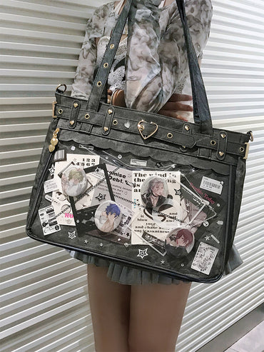 Gothic Punk PU Leather Itabag with Transparent Window