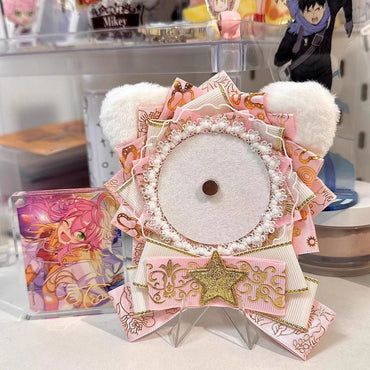 Handmade Original Cat Ear Plush Badge Holder – Cute DIY Ita Bag Decoration Base for 2.28-2.95 inch (58mm-75mm) Badges