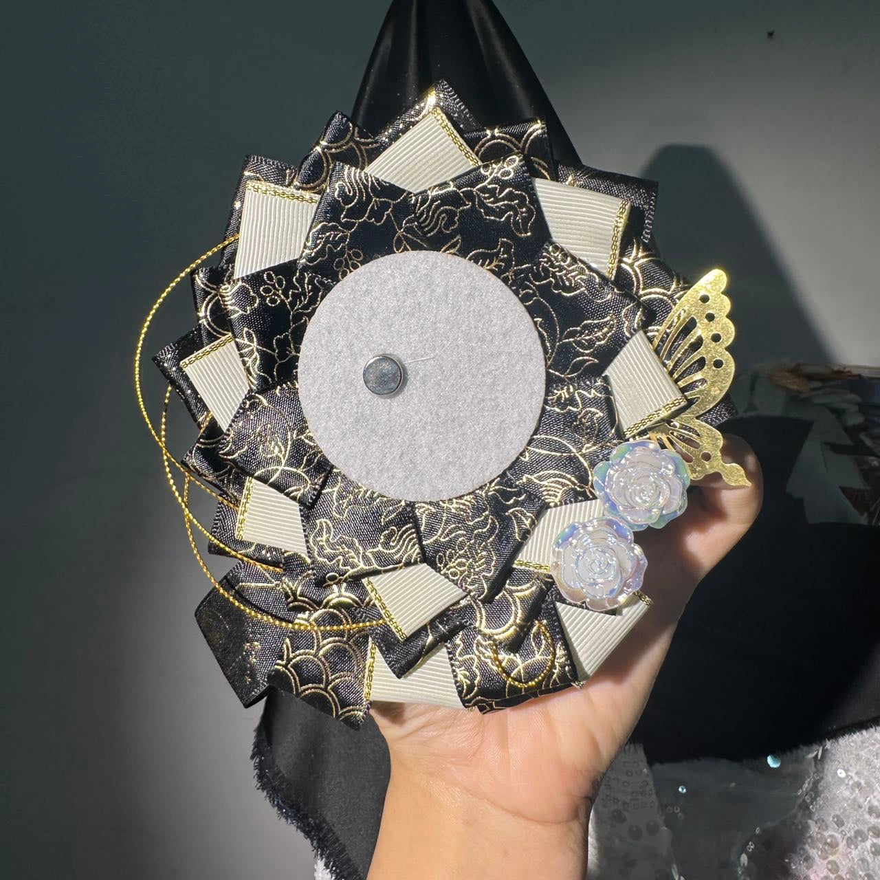 Handmade Lotus Flower Lace Badge Holder – Ita Bag Decoration Base for 2.28-2.95 inch (58mm-75mm) Badges