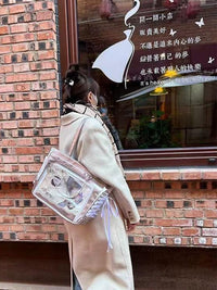 Elegant Silver Ribbon Ita Bag - Spacious Shoulder & Handbag for Display
