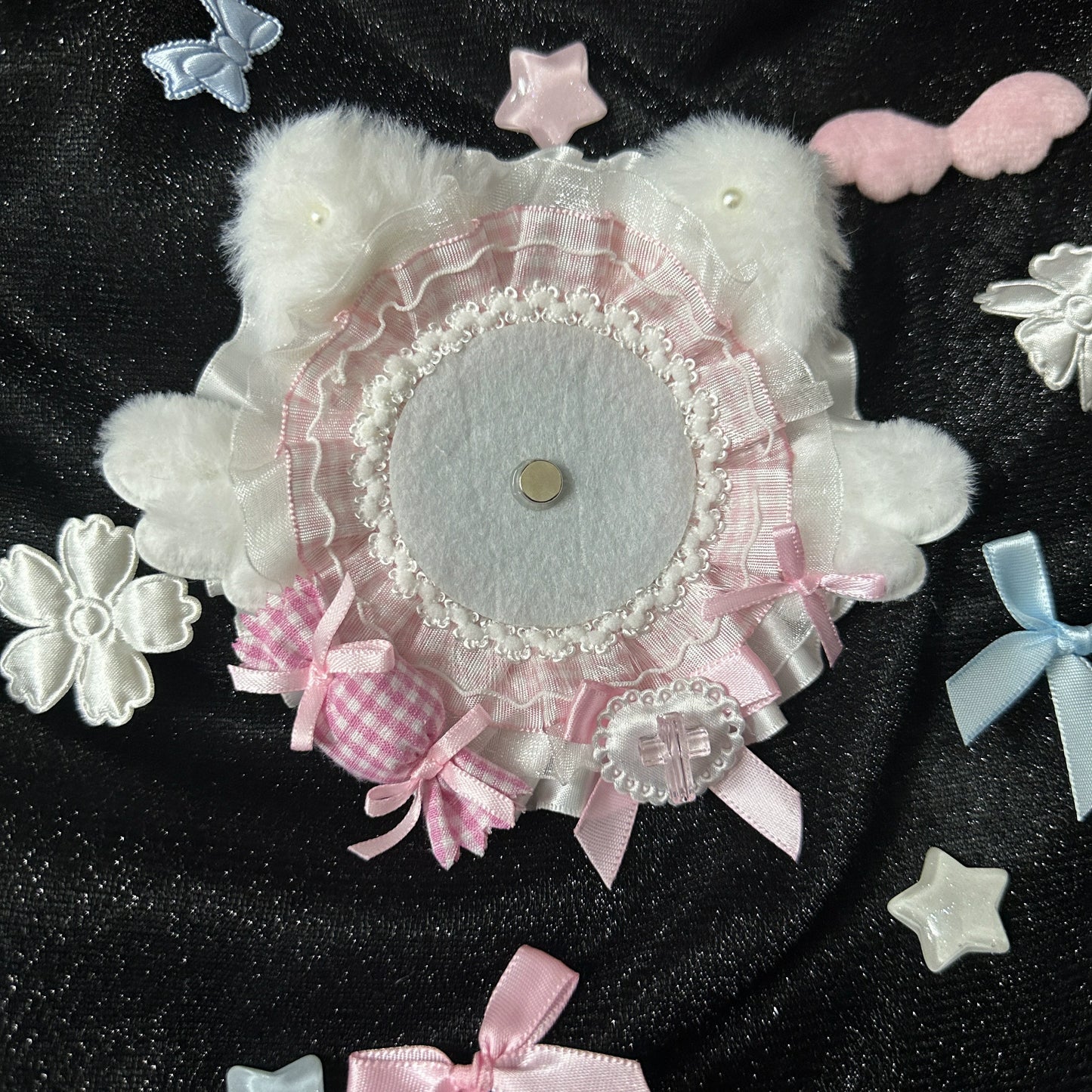 Handmade Angel Cat Badge Holder – Ita Bag Decoration Base for 2.28-2.95 inch (58mm-75mm) Badges