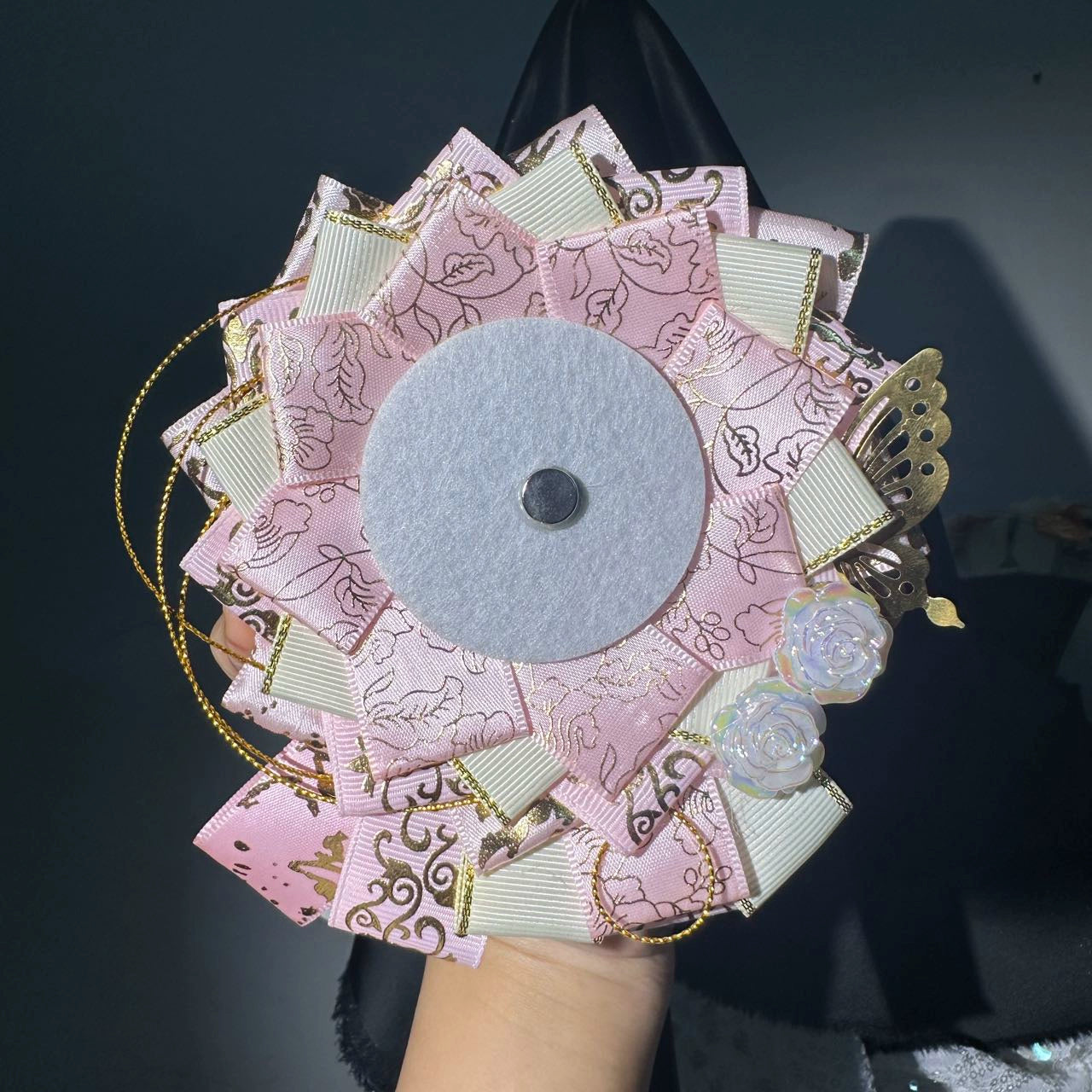 Handmade Lotus Flower Lace Badge Holder – Ita Bag Decoration Base for 2.28-2.95 inch (58mm-75mm) Badges