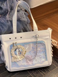 Elegant Silver Ribbon Ita Bag - Spacious Shoulder & Handbag for Display