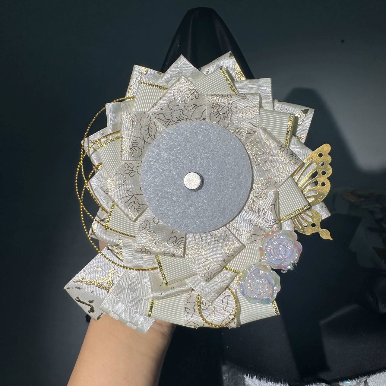 Handmade Lotus Flower Lace Badge Holder – Ita Bag Decoration Base for 2.28-2.95 inch (58mm-75mm) Badges
