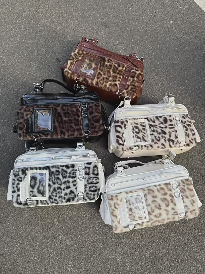 Yuni Youyou Leopard Print Soft Ita Bag with Clear Window
